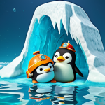 "Octonauts characters Captain Barnacles, Kwazii, and Peso Penguin rescuing a baby penguin trapped in an iceberg, vibrant colors, underwater scene, cartoon style."