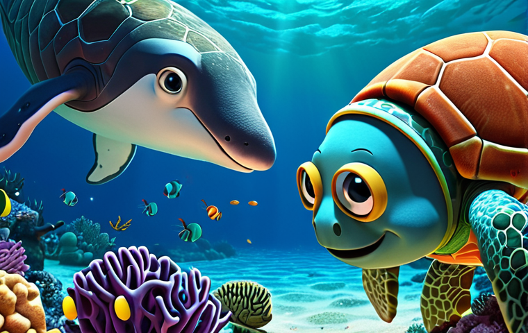 2

**Image Prompt 2:**
The Octonauts team (Captain Barnacles, Kwazii, Peso) in a heartwarming and empathetic scene, collaborating closely with diverse marine creatures (e.g., a wise whale, a concerned sea turtle) to gently address a subtle ocean challenge like untangling a 'ghost net' or relocating a vulnerable species in a beautiful, richly detailed coral reef. Expressions convey compassion, teamwork, and a shared sense of responsibility for the ocean. Focus on character emotion, collaborative problem-solving, and the vibrant beauty of marine life. Animated style, educational and inspiring. --ar 16:9 --v