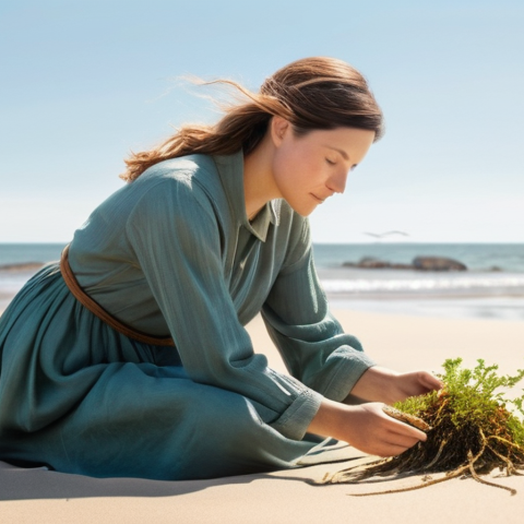 옥토넛 대본 작가 인터뷰 - **Prompt:** A serene, sun-drenched coastal scene where a scriptwriter, a woman in her 40s with kind ...