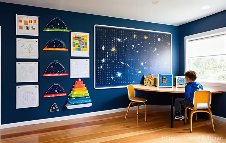 옥토넛 기지 디자인 특징 - **Prompt:** A beautifully organized, flexible, and eco-friendly children's bedroom bathed in abundan...