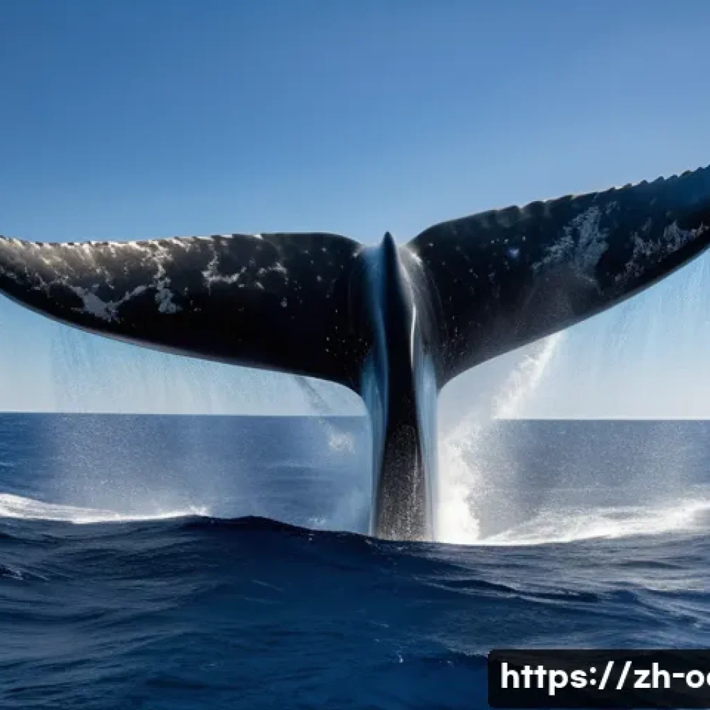 옥토넛 등장 동물의 생태 정보 - A majestic adult sperm whale gracefully descends into the deep blue ocean. Subtle, shimmering sound ...
