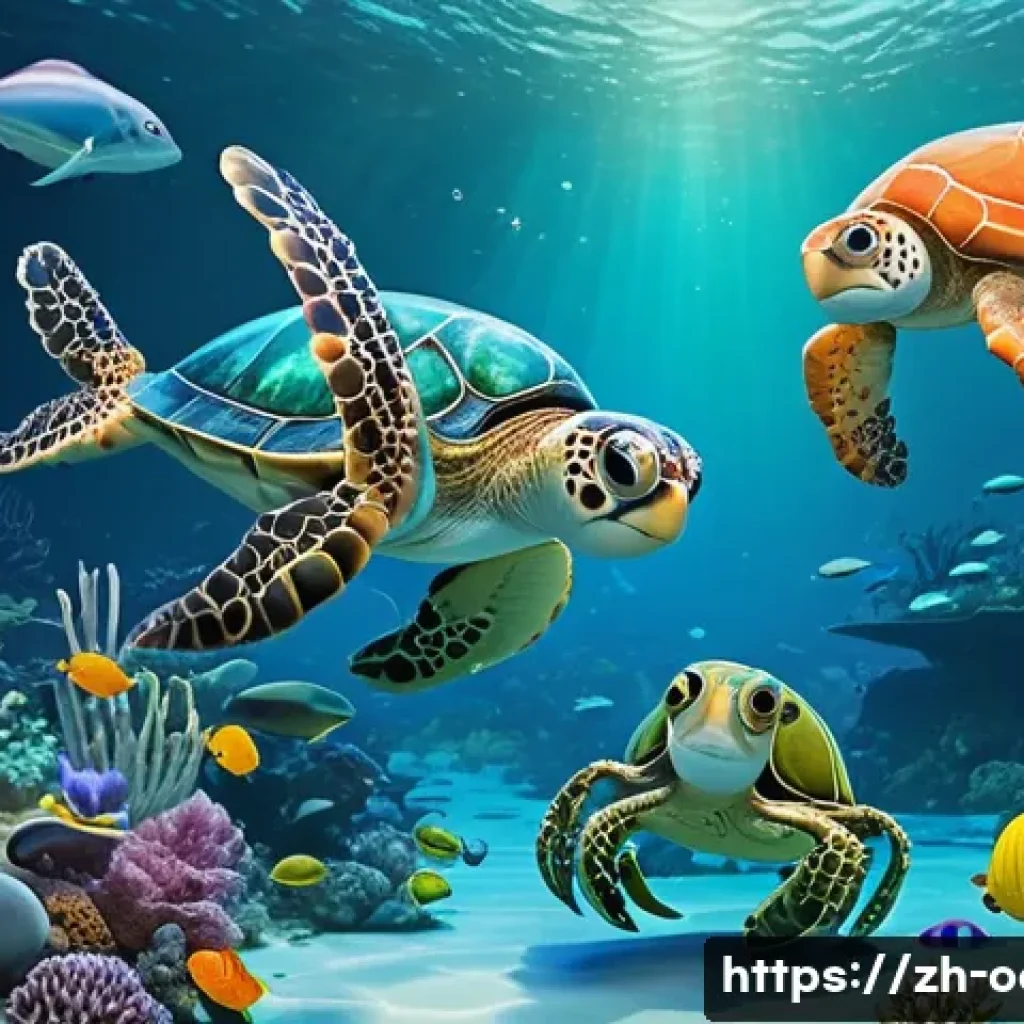 옥토넛의 창작 과정 다큐멘터리 - A vibrant underwater scene featuring a group of anthropomorphic ocean explorer characters inspired b...