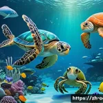 옥토넛의 창작 과정 다큐멘터리 - A vibrant underwater scene featuring a group of anthropomorphic ocean explorer characters inspired b...