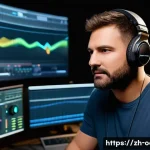 옥토넛 애니메이션 더빙 과정 - A professional animation voice actor in a high-tech recording studio, wearing headphones and speakin...