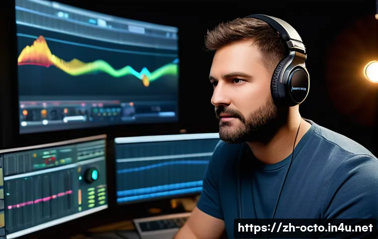 옥토넛 애니메이션 더빙 과정 - A professional animation voice actor in a high-tech recording studio, wearing headphones and speakin...