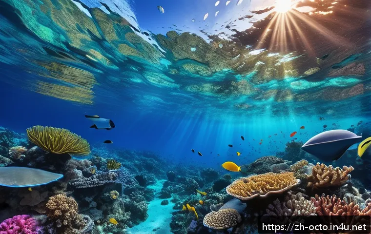 옥토넛 기지에서의 특별한 순간 - A vibrant underwater coral reef ecosystem teeming with diverse marine life, featuring colorful coral...