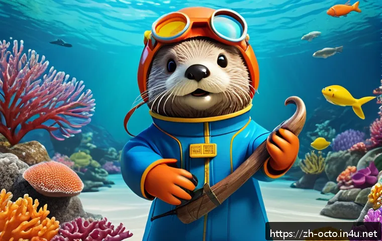 옥토넛 등장 동물 실제 모델 분석 - A charming anthropomorphic sea otter character inspired by real sea otters, wearing a colorful under...