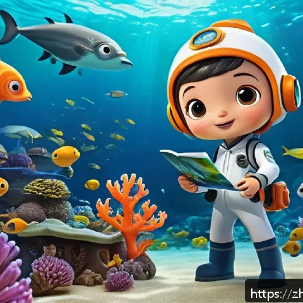 옥토넛 스토리의 기승전결 - A vibrant underwater scene featuring the Octonauts team exploring a colorful coral reef teeming with...