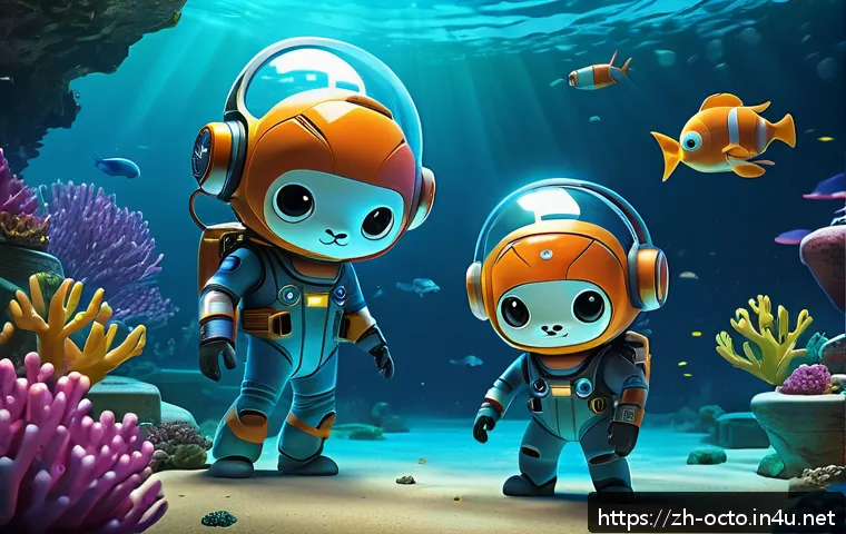옥토넛 팬아트 트렌드 분석 - A vibrant digital illustration of the Octonauts crew exploring a futuristic underwater city, featuri...