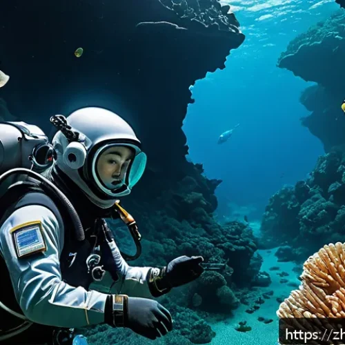 옥토넛 퀘이지와 바나클스 케미 - A detailed underwater deep-sea expedition scene featuring two explorers: Quasie, a slender, intellig...