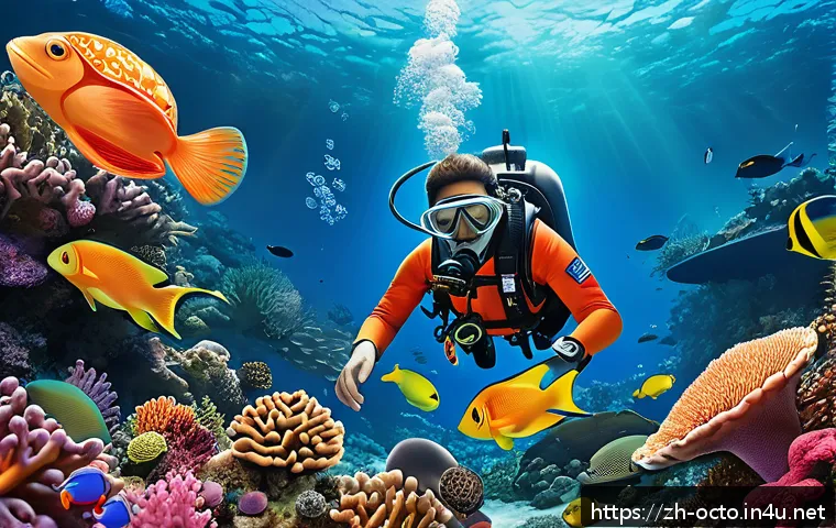 옥토넛 시리즈별 주요 사건 - A vibrant underwater scene featuring a diverse coral reef teeming with colorful marine life, includi...