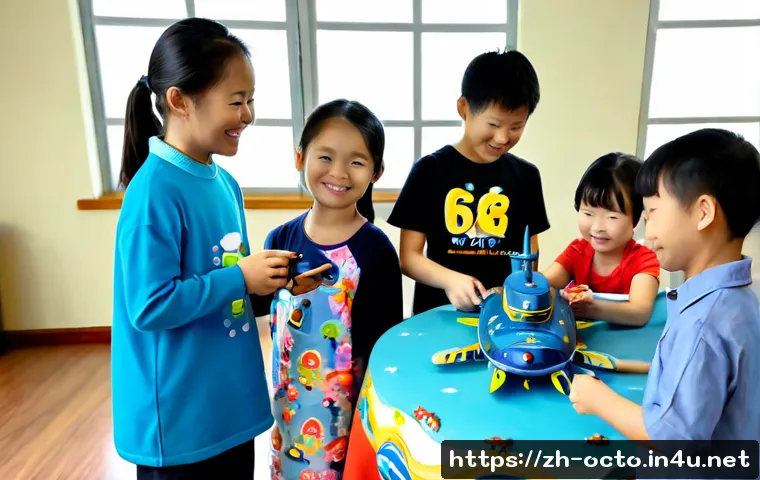 옥토넛 애니메이션 팬덤 활동 분석 - Photorealistic family-friendly animation fandom gathering in a bright community room, diverse parent...
